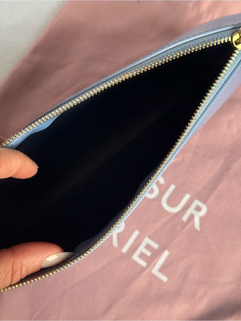Mansur Gavriel Light Blue Leather Shoulder Bag - Picture 7 of 8